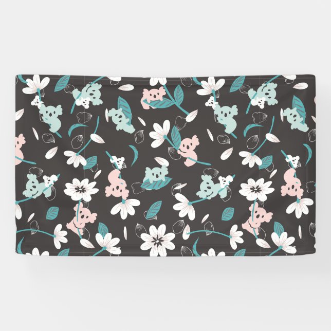Colourful Koala Pattern Cute Animal and Floral Banner (Horizontal)
