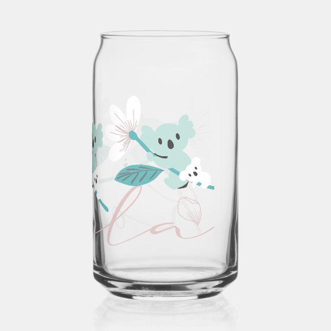 Colourful Koala Pattern Cute Animal and Floral Can Glass (Back)