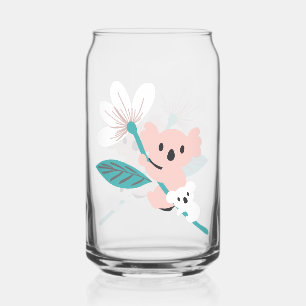 Colourful Koala Pattern Cute Animal and Floral Can Glass