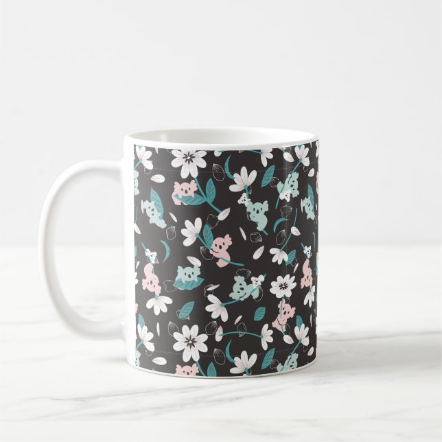 Colourful Koala Pattern Cute Animal and Floral Coffee Mug (Left)