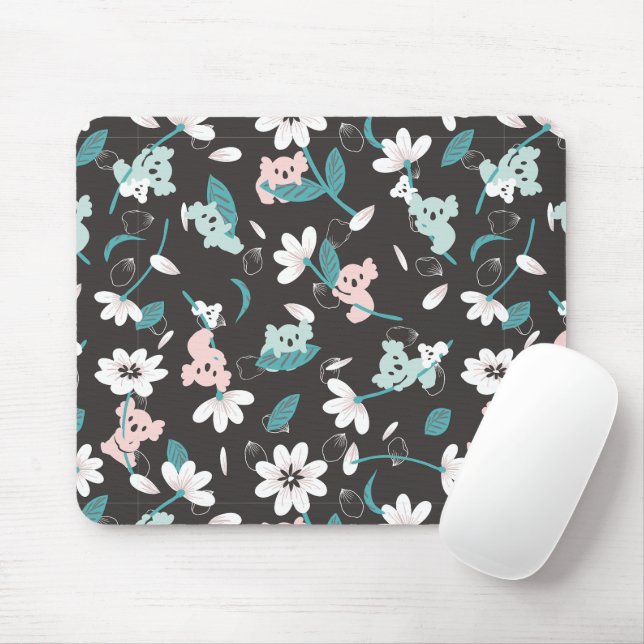 Colourful Koala Pattern Cute Animal and Floral Mouse Mat (With Mouse)
