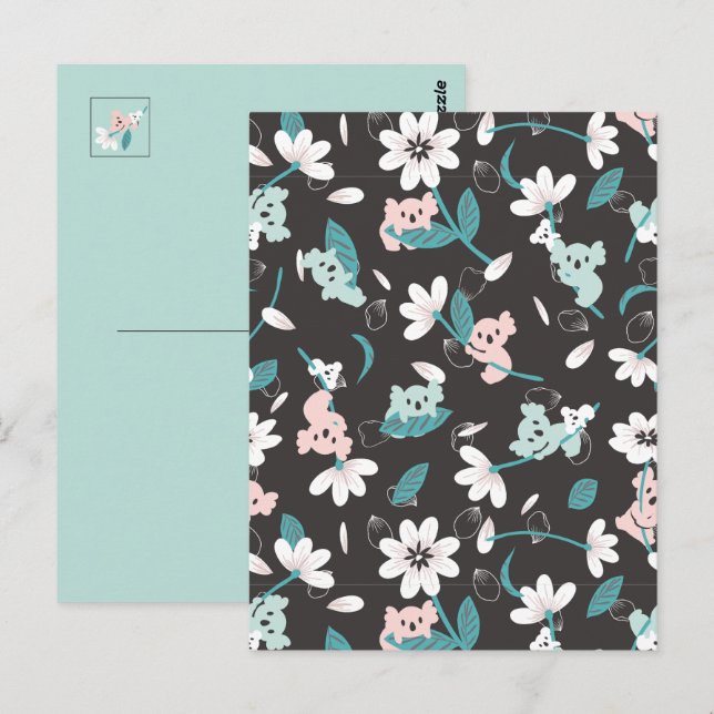 Colourful Koala Pattern Cute Animal and Floral Postcard (Front/Back)