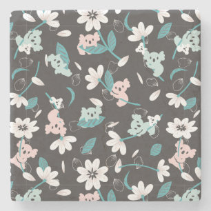 Colourful Koala Pattern Cute Animal and Floral Stone Coaster