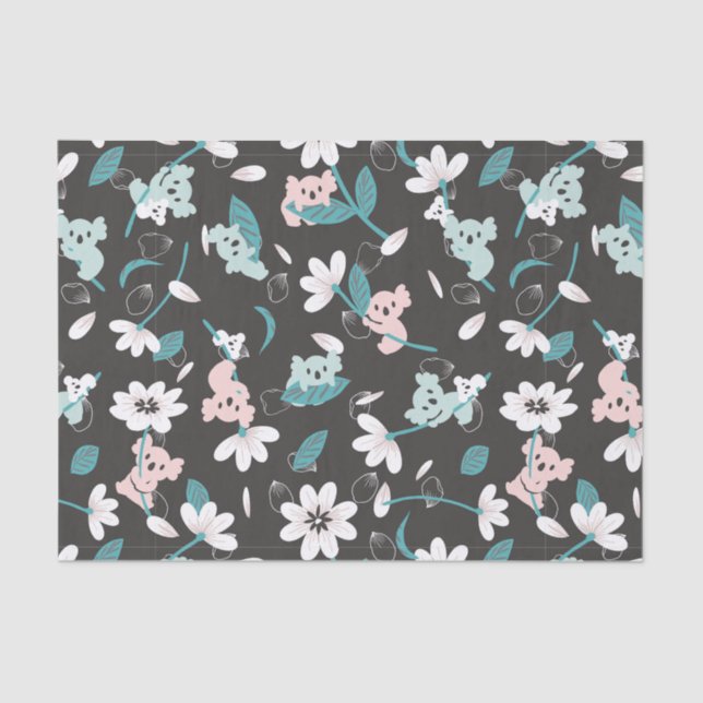 Colourful Koala Pattern Cute Animal and Floral Tissue Paper (Front)