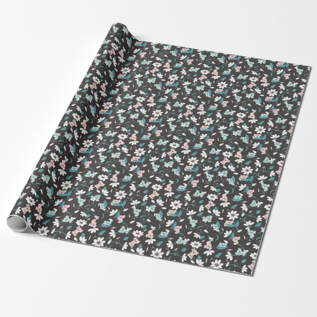 Colourful Koala Pattern Cute Animal and Floral Wrapping Paper (Unrolled)