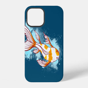 Colourful Koi Fish Drawing Splashing in Blue Water iPhone 12 Case