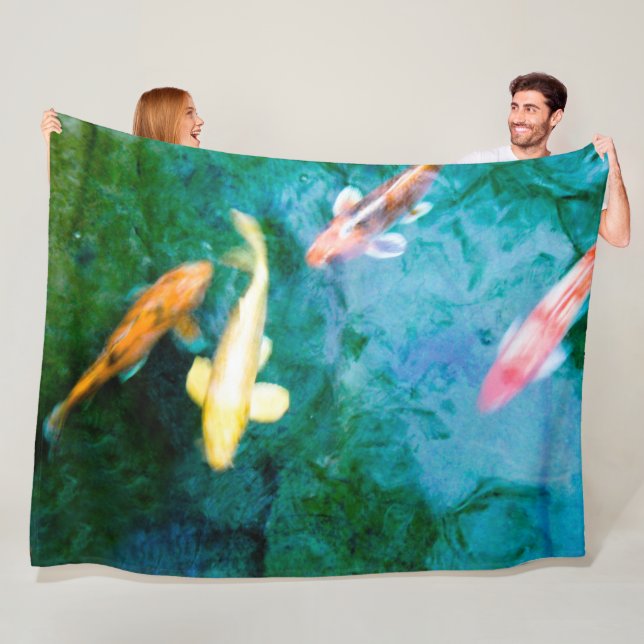 Colourful Koi Fish Fleece Blanket (In Situ)