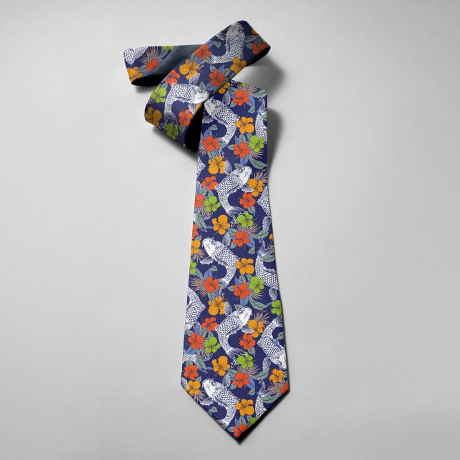 Colourful Koi Fish Flower Japan Art Pattern Tie (Creator Uploaded)