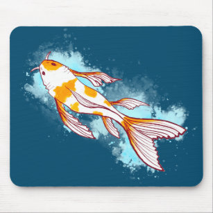 Colourful Koi Fish in Blue Water Illustration Mous Mouse Mat