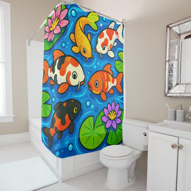 Colourful Koi Fish Shower Curtain (In Situ)