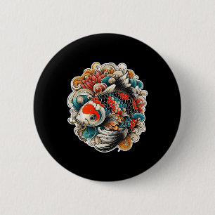 Colourful Koi Fish Tattoo Design Japanese Art Nish 6 Cm Round Badge
