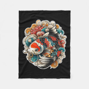 Colourful Koi Fish Tattoo Design Japanese Art Nish Fleece Blanket