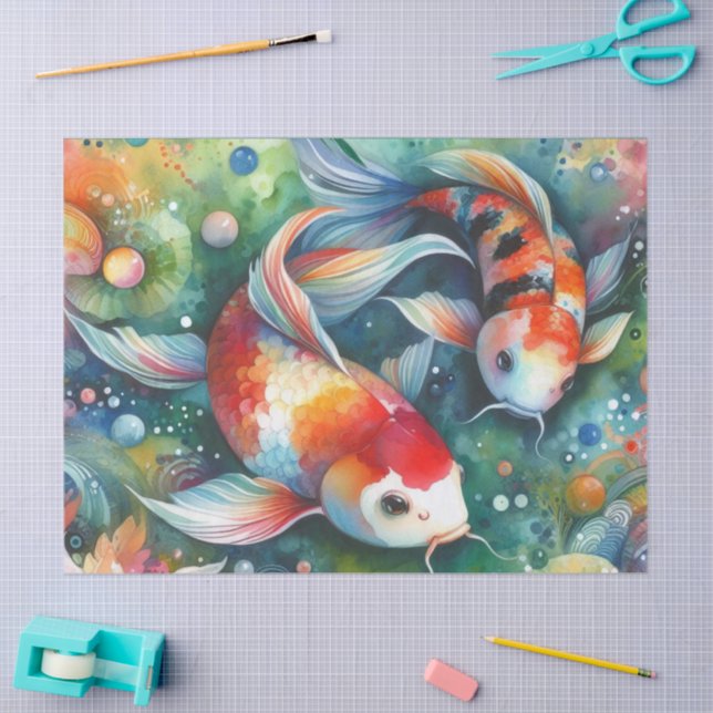 Colourful Koi Fish Watercolor Orange Decoupage Tissue Paper (Craft)