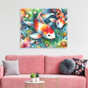 Colourful Koi Fish Whimsical Watercolor Orange Tea Canvas Print
