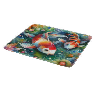 Colourful Koi Fish Whimsical Watercolor Orange Tea Cutting Board