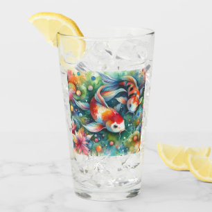 Colourful Koi Fish Whimsical Watercolor Orange Tea Glass