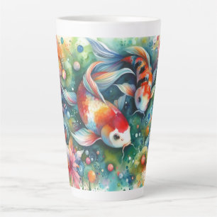 Colourful Koi Fish Whimsical Watercolor Orange Tea Latte Mug