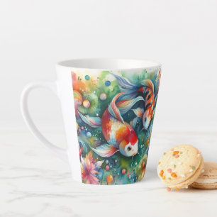 Colourful Koi Fish Whimsical Watercolor Orange Tea Latte Mug