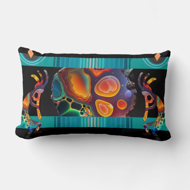 Colourful Kokopelli Energy Southwestern  Lumbar Cushion (Front)