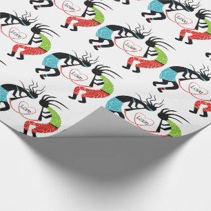 Colourful Kokopelli love heart pattern Wrapping Paper
