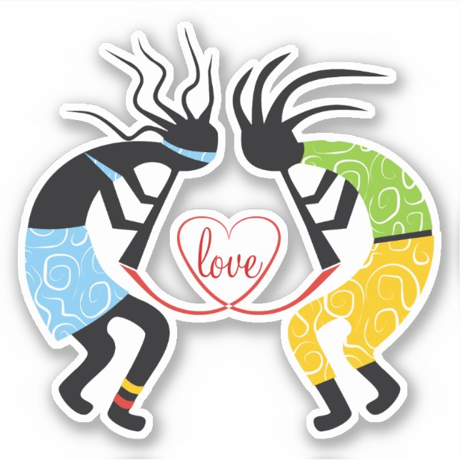 Colourful Kokopelli red love heart (Front)