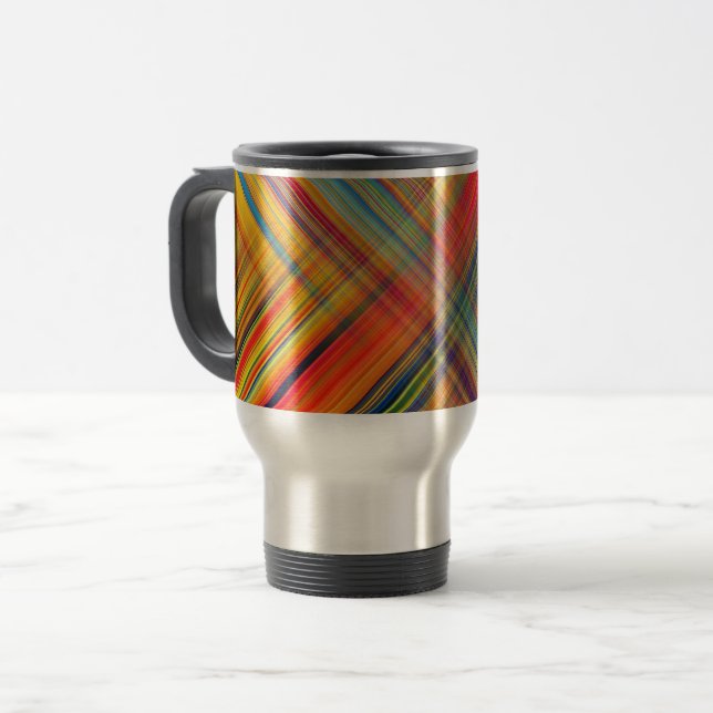 Colourful Kriss Kross Pattern Plaid Travel Mug (Front Left)