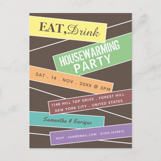 Colourful Label, Housewarming Party Invite (Front)
