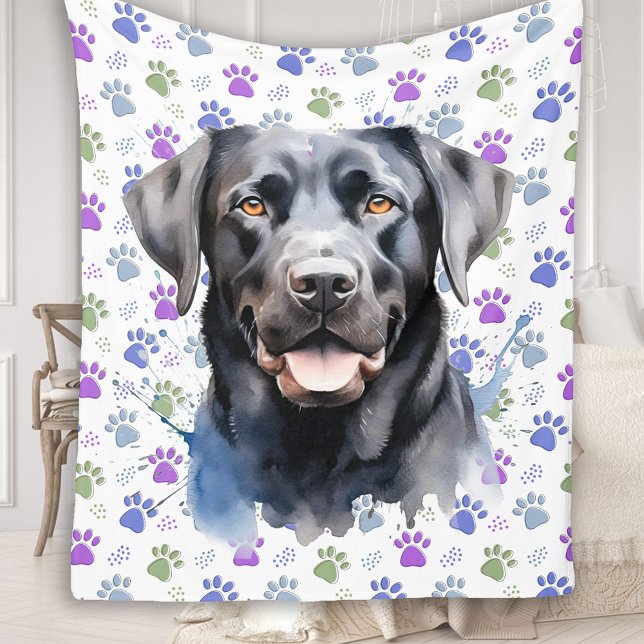 Colourful Labrador Retriever Dog Lover Paw Prints Fleece Blanket (Creator Uploaded)
