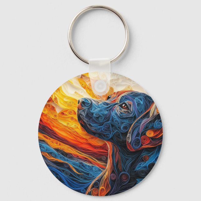 Colourful Labrador Retriever Dog Portrait Key Ring (Front)
