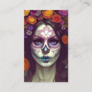 Colourful Lace Sugar Skull Portrait Business Card