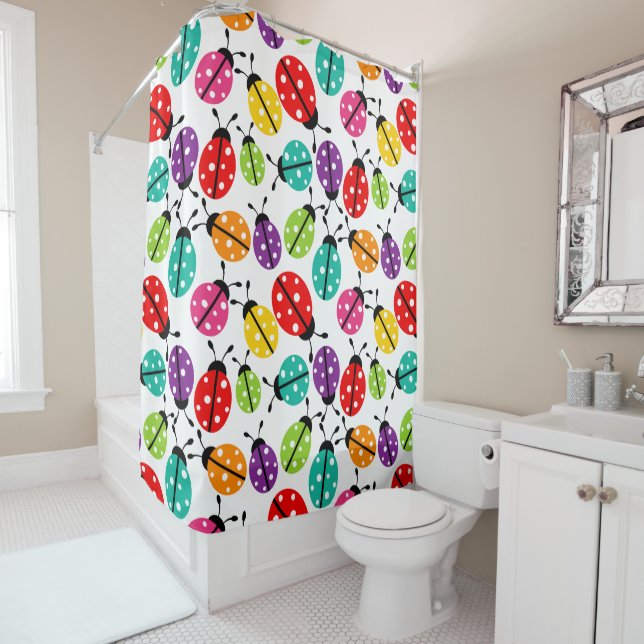 Colourful Lady Bug Shower Curtain (In Situ)