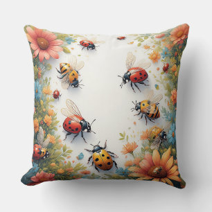 Colourful Ladybugs and Bees Cushion