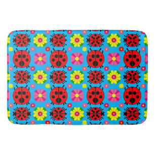 Colourful Ladybugs and Flowers Bath Mat