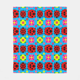 Colourful Ladybugs and Flowers Fleece Blanket