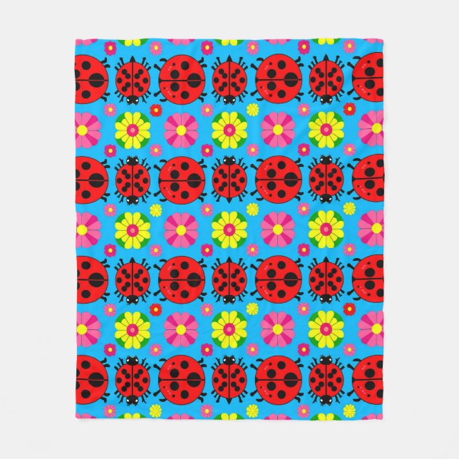 Colourful Ladybugs and Flowers Fleece Blanket (Front)