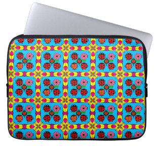Colourful Ladybugs and Flowers Laptop Sleeve