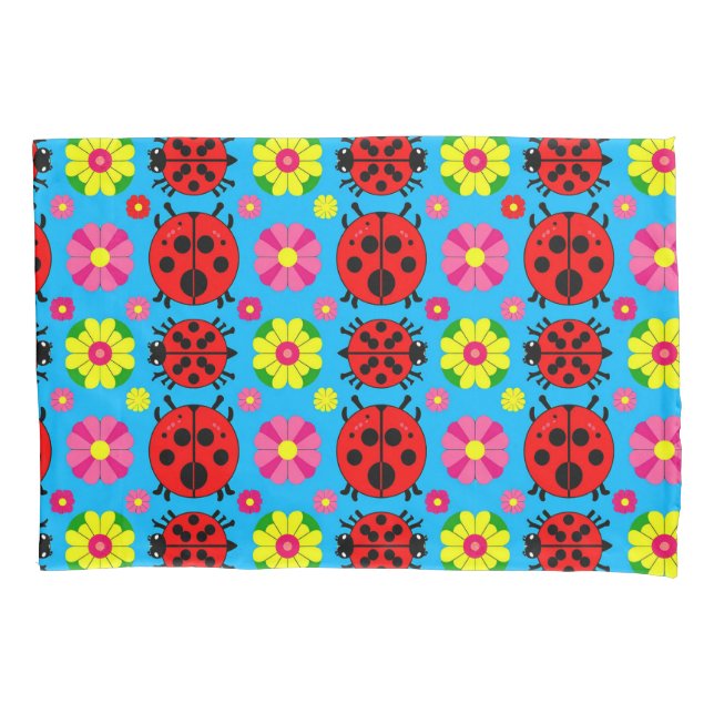 Colourful Ladybugs and Flowers Pillowcase (Front)