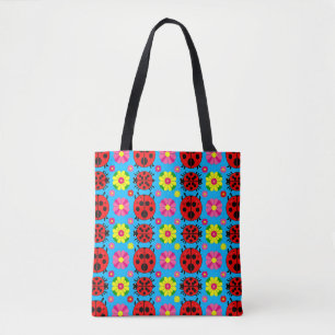 Colourful Ladybugs and Flowers Tote Bag