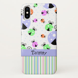 Colourful Ladybugs and Stripes iPhone X Case