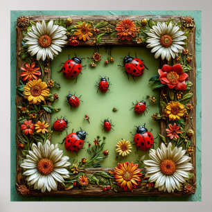 🐞 Colourful Ladybugs Flowers Gift For Home 🌸 Poster