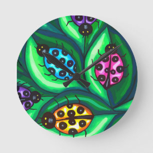 Colourful Ladybugs Insect nature original wildlife Round Clock