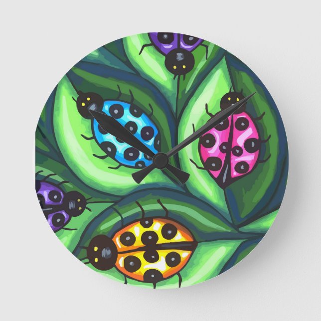 Colourful Ladybugs Insect nature original wildlife Round Clock (Front)