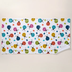 Colourful Ladybugs Nature Pattern White Beach Towe Towel