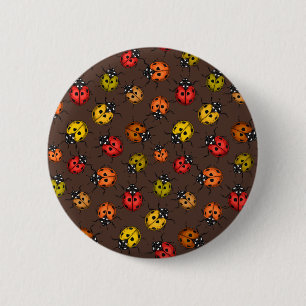 Colourful ladybugs on brown 6 cm round badge
