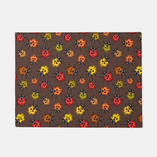 Colourful ladybugs on brown doormat (Front)