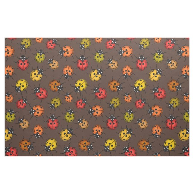 Colourful ladybugs on brown fabric (Fat Quarter)