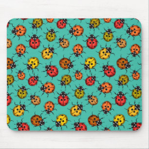 Colourful ladybugs on turquoise mouse mat