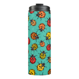 Colourful ladybugs on turquoise thermal tumbler