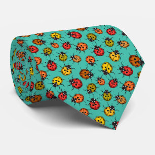 Colourful ladybugs on turquoise tie