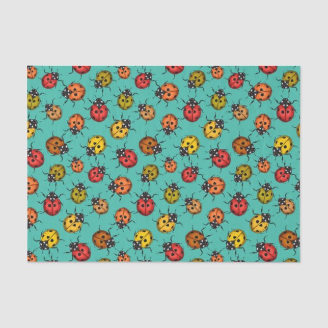 Colourful ladybugs on turquoise tissue paper (Front)